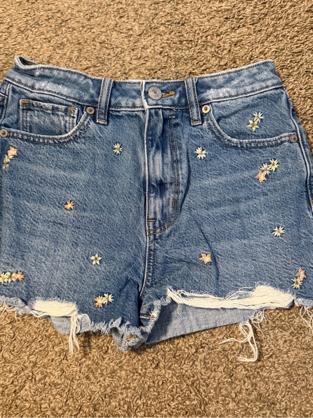 American Eagle High Rise Mom Short Denim Embroidered Flowers Women’s Size 2